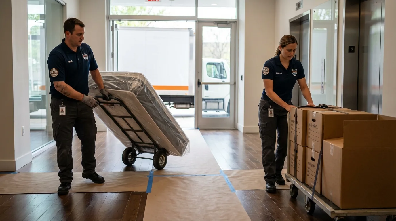 Professional apartment movers loading elevator in Wadsworth, OH
